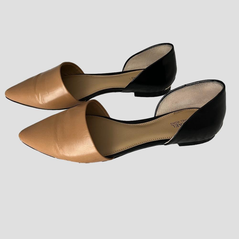 Michael Kors Julieta D’Orsay Two Tone Flats Black Tan Pointy Flats